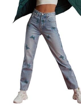 PacSun Butterfly Dad Jeans Size 28 High Rise Light Wash Y2K